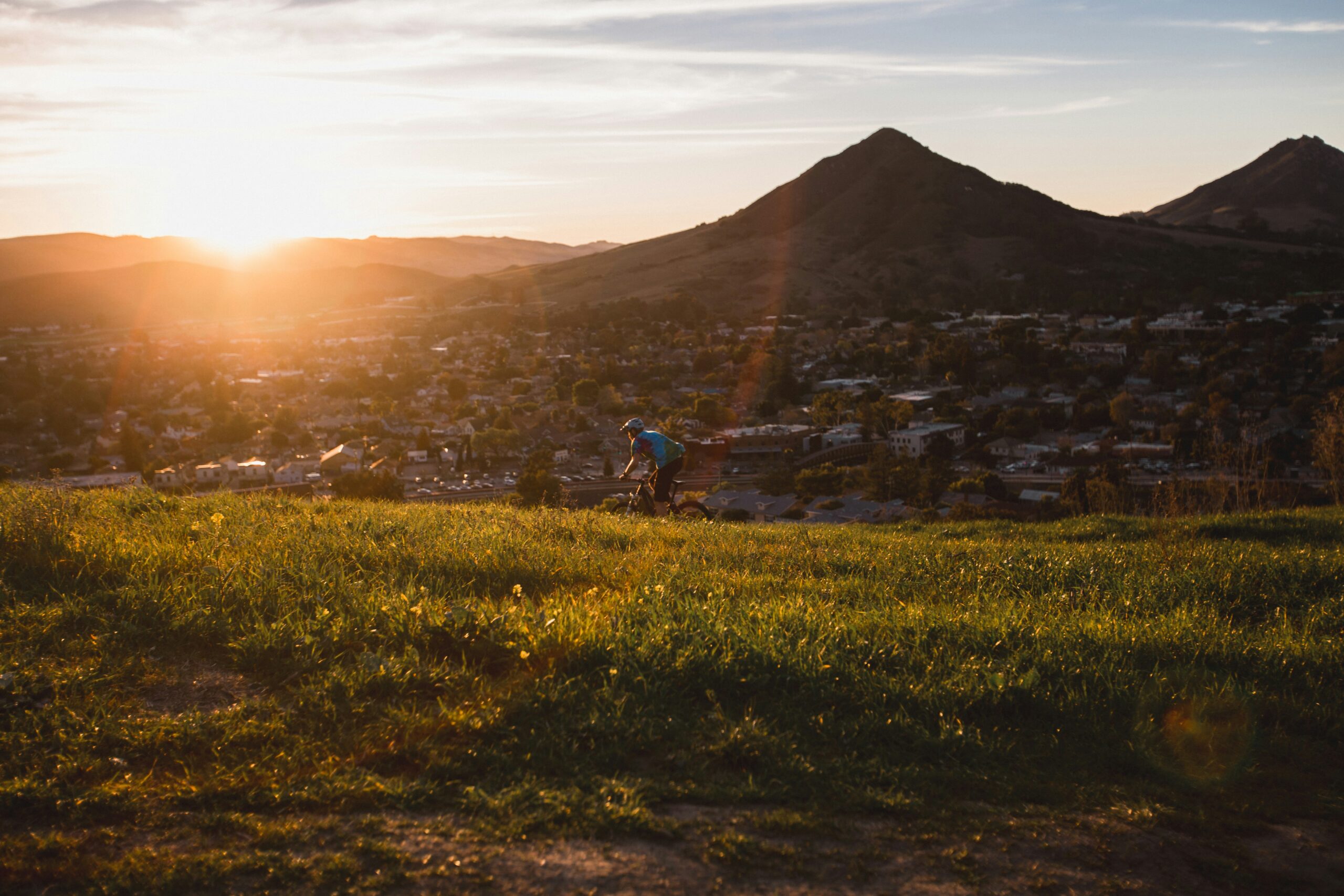 Bicyclist rides in San Luis Obispo hills